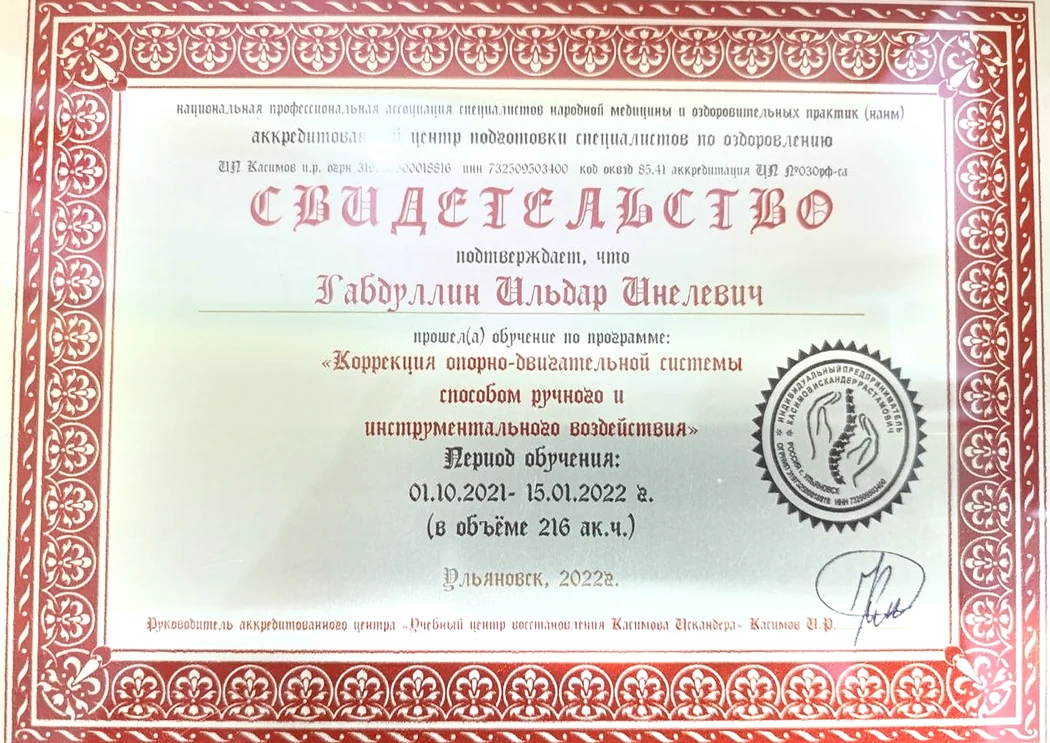 Документ Ильдара Габдуллина: Коррекция опорно-двигательной системы, 2022